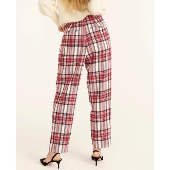 J.CREW Tapered-Leg Wool Pants Tartan Plaid White/Red Womens Size 2T TALL - Picture 2 of 16